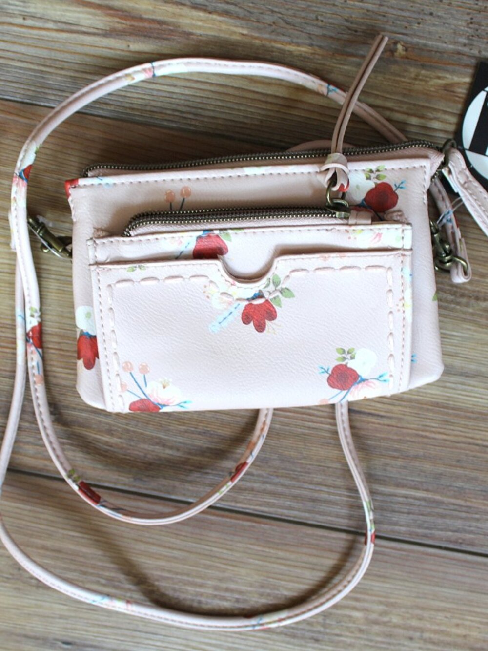 NWT Pink Floral Crossbody Wallet Purse Convertible Wristlet Phone Bag